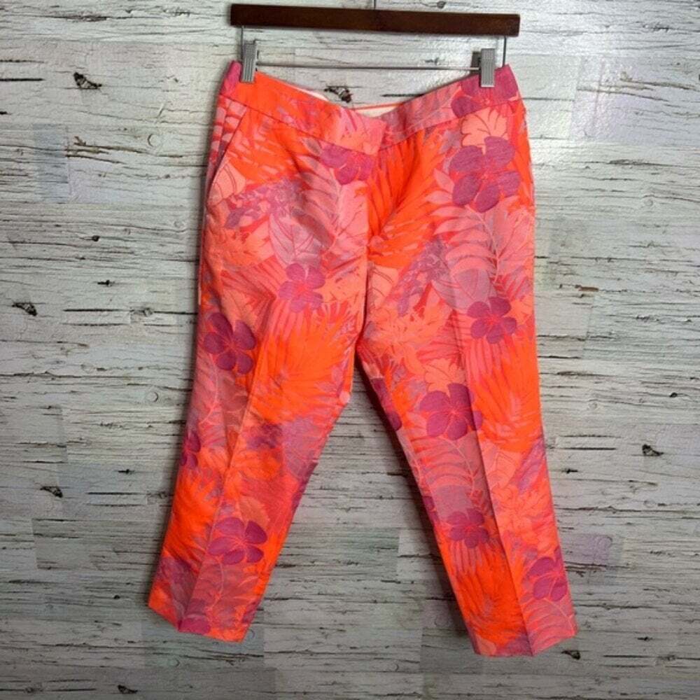J. Crew Pink and Orange Floral Cropped Trousers